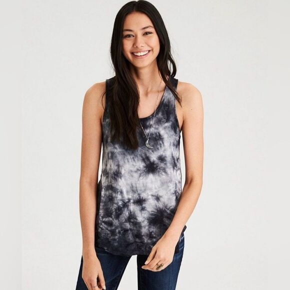 NWOT American Eagle black & white tie dye tank XS - Picture 1 of 7